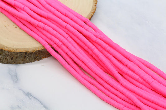 6mm Bright Pink Heishi Beads, Polymer Clay Disc Beads for Jewelry Making #400