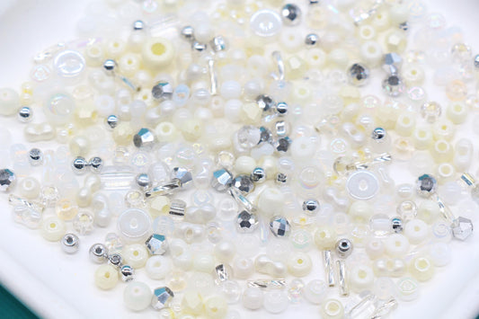 Ivory & White Glass Beads Mix, 4mm Assorted Glass Beads for DIY Jewelry #1135