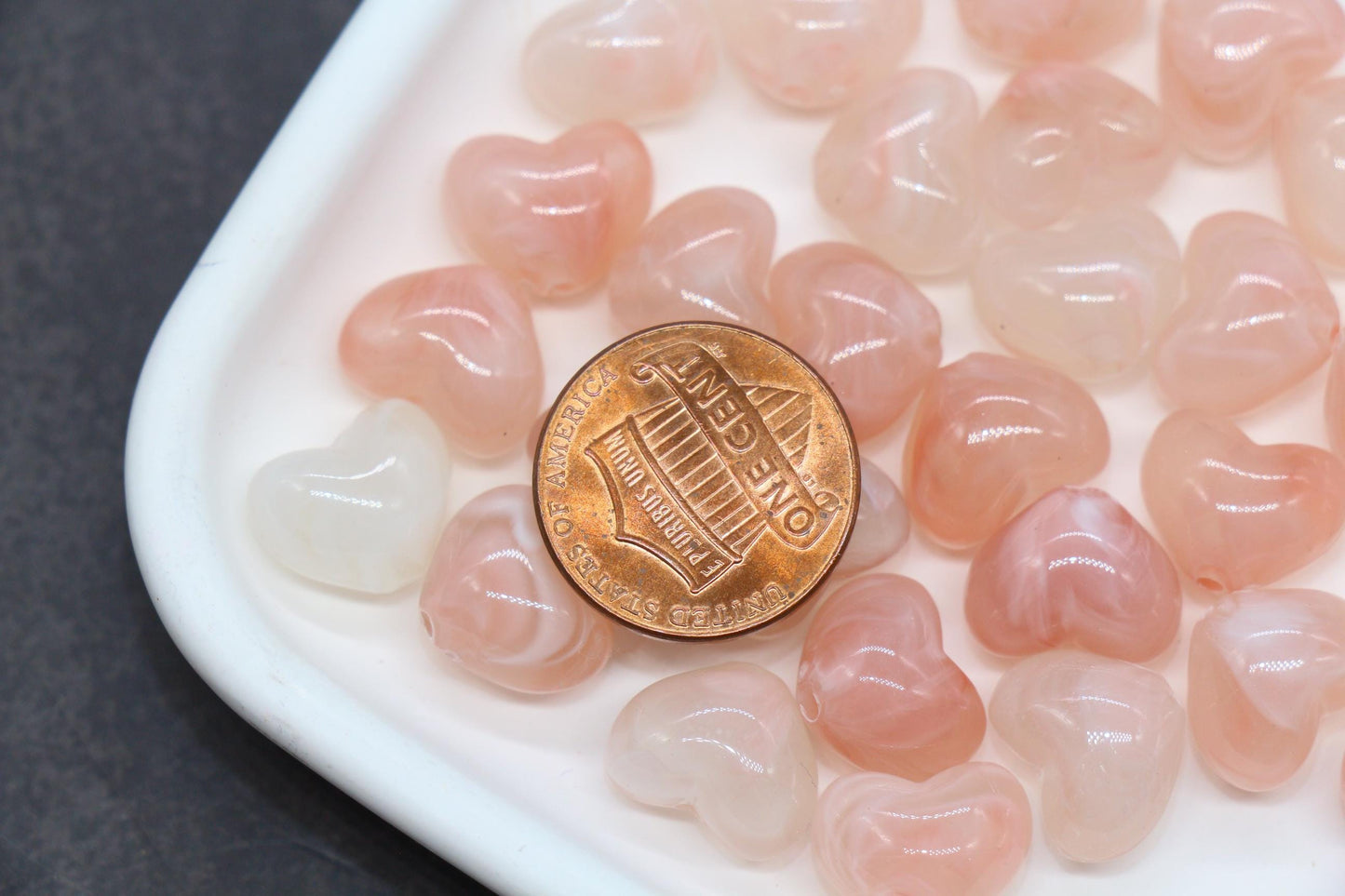 12mm Soft Blush Marble Heart Beads, Jewelry Making Supplies #3905