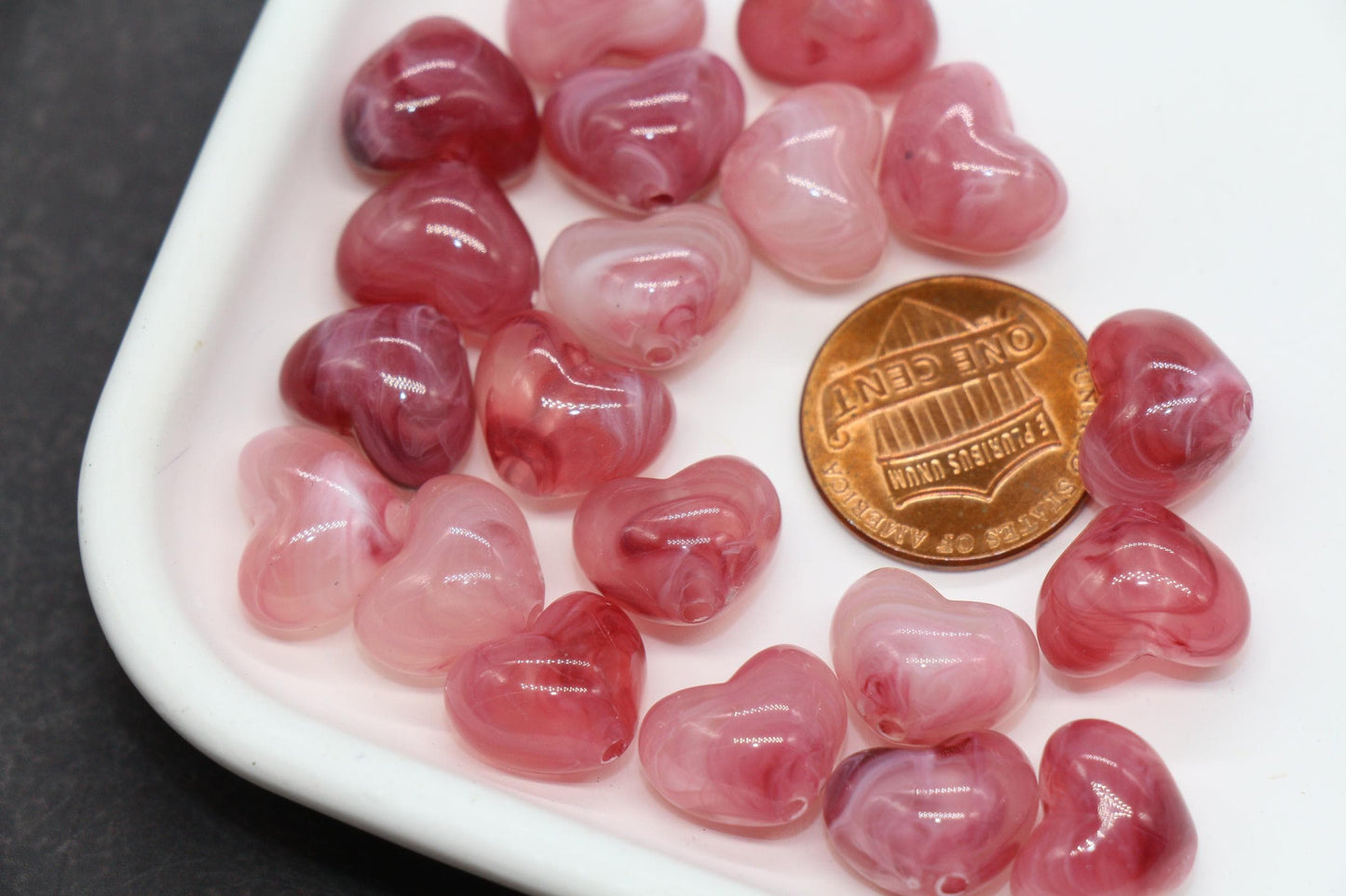 12mm Rose Cherry Pink Heart Beads, Jewelry Making Supplies #3904