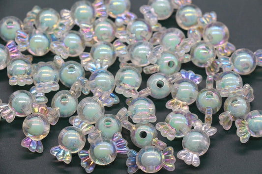 16mm Iridescent Candy Beads, Mint Aurora AB Plastic Beads #3925