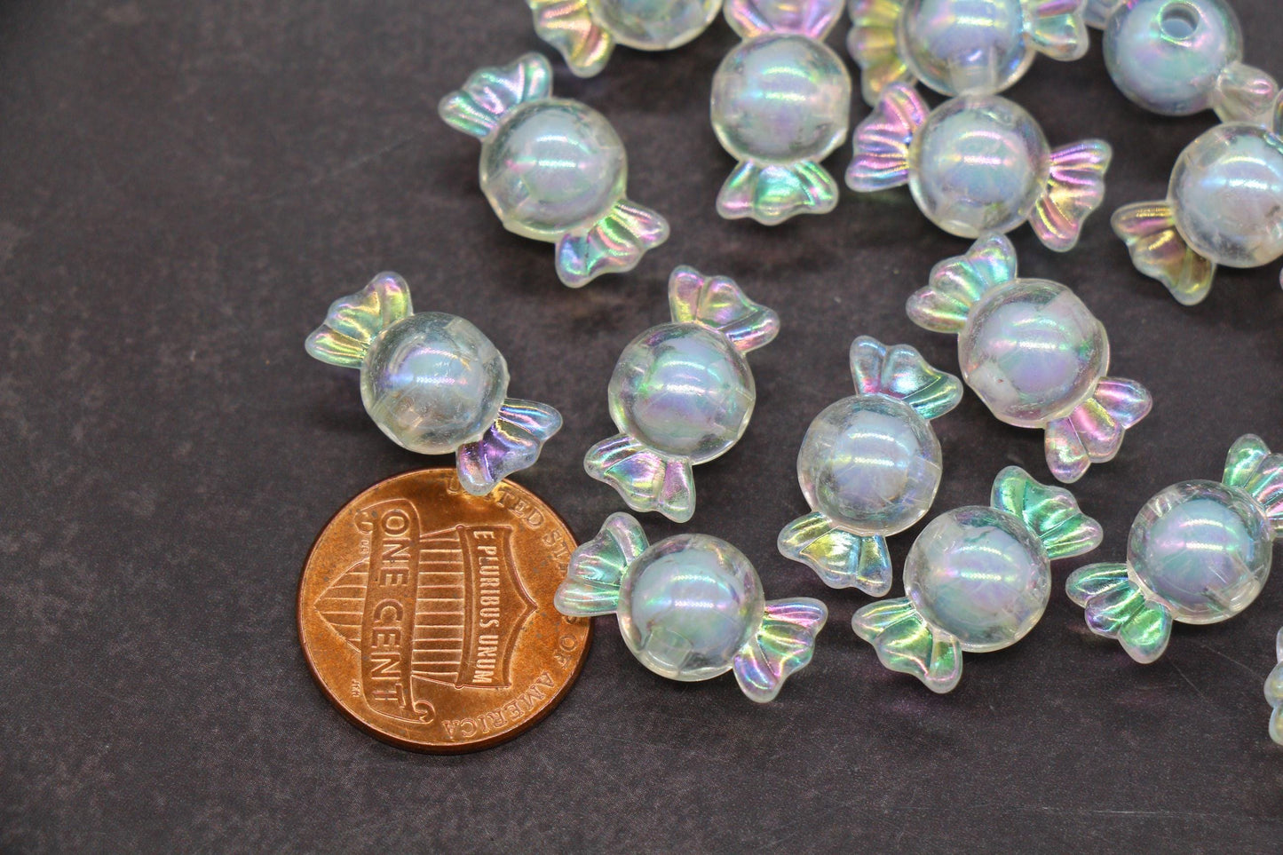 16mm Iridescent Candy Beads, Pastel Blue Aurora AB Plastic Beads #3923