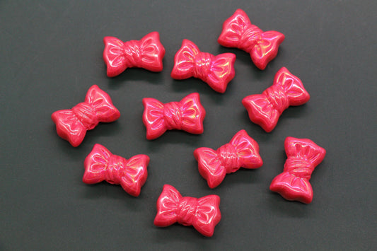 Iridescent Large Bow Beads, Hot Pink Aurora AB Plastic Bow Beads #3521