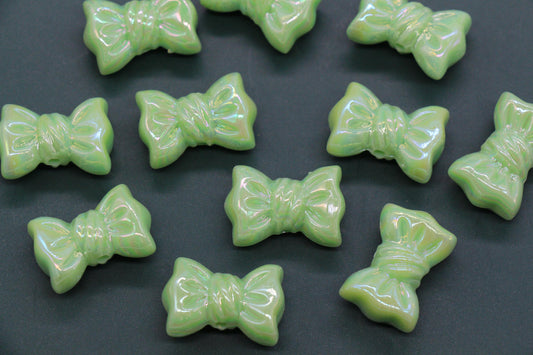 Iridescent Large Bow Beads, Mint Green Aurora AB Plastic Bow Beads #3524