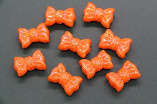 Iridescent Large Bow Beads, Orange Aurora AB Plastic Bow Beads #3526