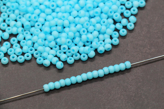 4mm Matte Aqua Blue Glass Beads, Frosted Round Beads for Jewelry Making #2340