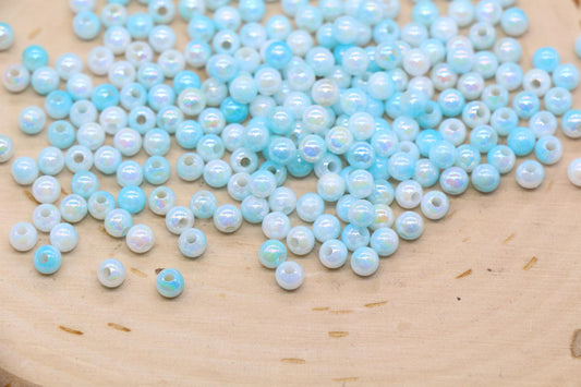 4mm Aqua Blue Opal Ombre Beads, Iridescent Plastic Mermaid Beads #3426