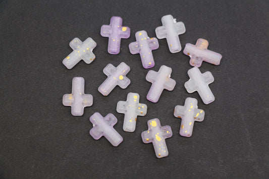 Matte Cross Beads with Gold Specks, Lavender Ombre Purple, Frosted Acrylic Cross Beads #3752