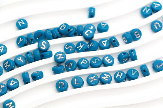 7mm Blue Silver Letter Beads for Bracelets