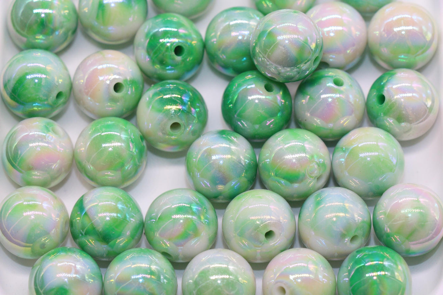 16mm Iridescent Mint Green Gumball Beads, Marbled Round Acrylic Beads