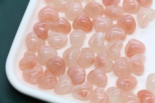 12mm Soft Blush Marble Heart Beads, Jewelry Making Supplies #3905