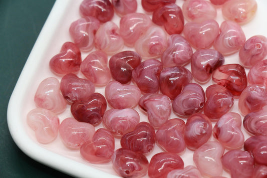 12mm Rose Cherry Pink Heart Beads, Jewelry Making Supplies #3904