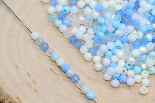 4mm Blue Pastel Mix Faceted Beads, Acrylic Plastic Beads for Jewelry Making #3420
