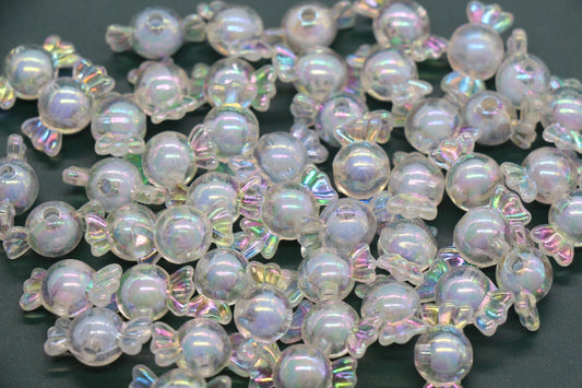 16mm Iridescent Candy Beads, Pastel Blue Aurora AB Plastic Beads #3923