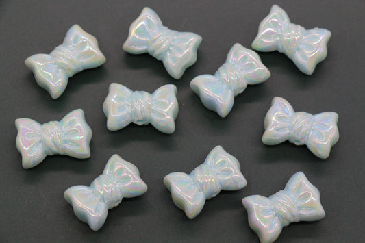 Iridescent Large Bow Beads, Pastel Blue Aurora AB Plastic Bow Beads #3523