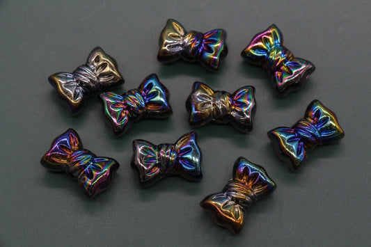 Iridescent Large Bow Beads, Galaxy Black Aurora AB Plastic Bow Beads #3529