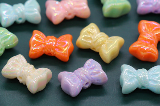 Iridescent Large Bow Beads, Aurora AB Plastic Bow Beads #3531