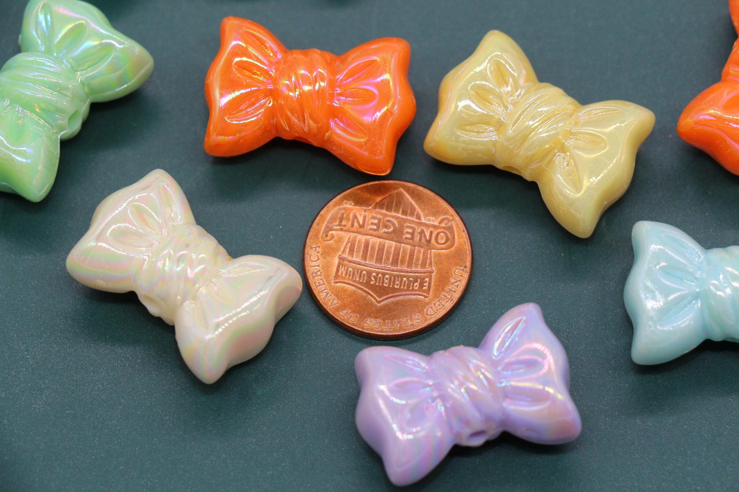 Iridescent Large Bow Beads, Aurora AB Plastic Bow Beads #3531