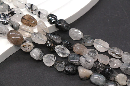 Black Rutilated Quartz Nugget Beads