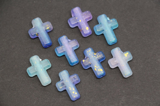 Matte Cross Beads with Gold Specks, Indigo Ombre Blue Purple Mix, Frosted Acrylic Cross Beads #3756