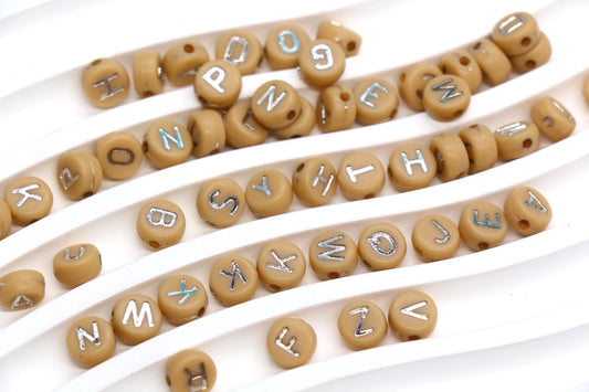 7mm Camel Beige Silver Letter Beads for Bracelets