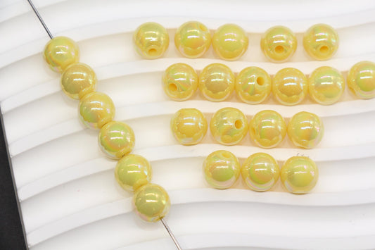 10mm Sunshine Yellow AB Gumball Beads for Bracelets #2522