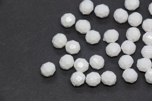 8mm White Faceted Gumball Beads, Round Acrylic Bracelet Beads for Jewelry Making #551