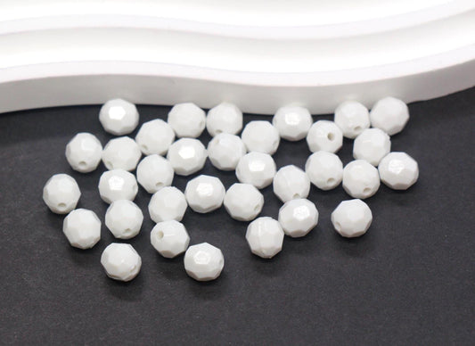 8mm White Faceted Gumball Beads, Round Acrylic Bracelet Beads for Jewelry Making #551
