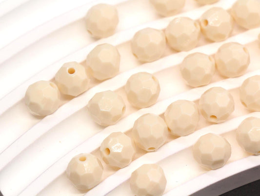 10mm Beige Faceted Acrylic Beads, Round Neutral Bracelet Beads for Jewelry Making #557