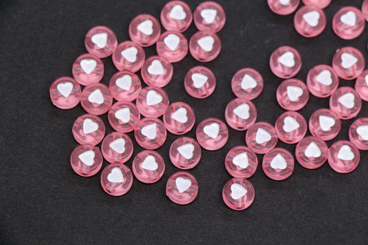 7mm Pink Heart Beads for Bracelets #3598