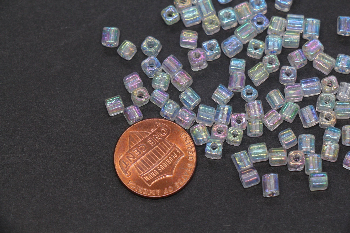 4mm Clear AB Iridescent Square Glass Beads, Transparent Cube Seed Beads, Sparkle Rocailles for Jewelry Making #2118