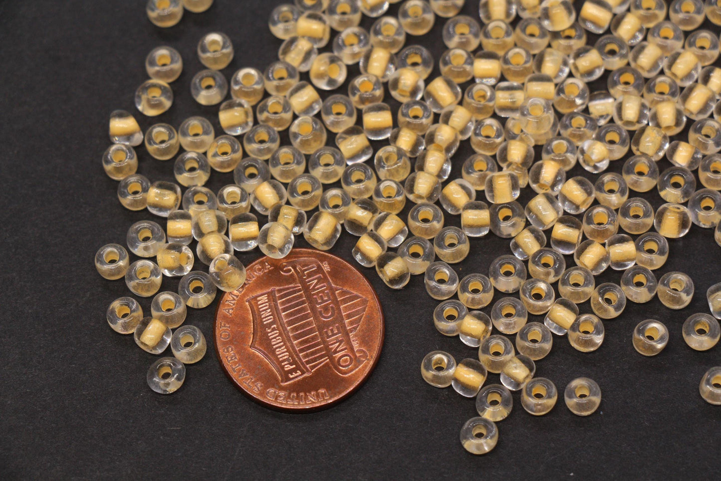 4mm Glow in the Dark Glass Seed Beads, Transparent Orange Lined Rocailles, Luminous Beading Supplies #1024