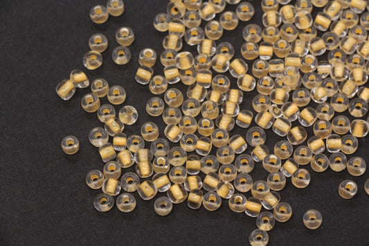 4mm Glow in the Dark Glass Seed Beads, Transparent Orange Lined Rocailles, Luminous Beading Supplies #1024