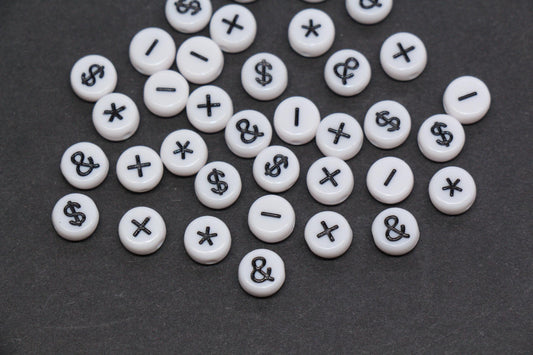 7mm White Black Symbol Beads for Bracelets #1314