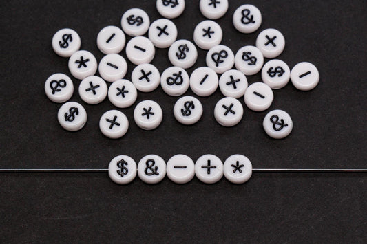 7mm White Black Symbol Beads for Bracelets #1314