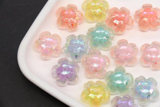 16mm Iridescent AB Flower Beads, Chunky Acrylic Floral Beads for Jewelry Making #1899