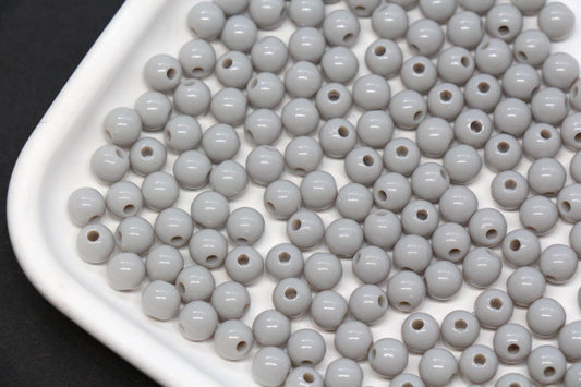 6mm Gray Round Acrylic Beads, Smooth Neutral Spacer Beads for Bracelet Making #822