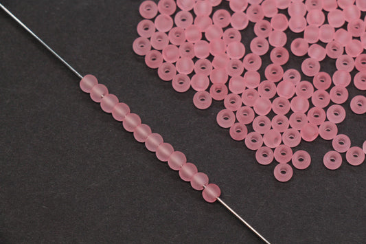 4mm Matte Pink Glass Seed Beads, 6/0 Frosted Rocailles for Bracelet Making & Beading Supplies #1415