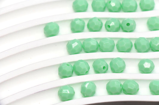 8mm Mint Green Faceted Acrylic Beads, Round Bracelet Beads for Jewelry Making #557