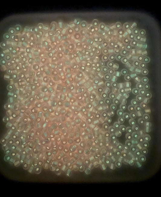 4mm Glow in the Dark Pink Lined Glass Seed Beads, Iridescent Transparent Rocailles, Luminous Beading Supplies #1025