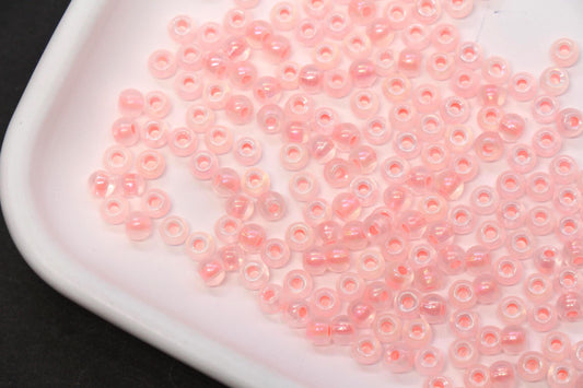 4mm Glow in the Dark Pink Lined Glass Seed Beads, Iridescent Transparent Rocailles, Luminous Beading Supplies #1025