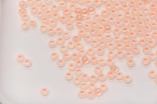 4mm Glow in the Dark Iridescent Glass Seed Beads, Transparent Peach Lined Rocailles, Luminous Beading Supplies #1025
