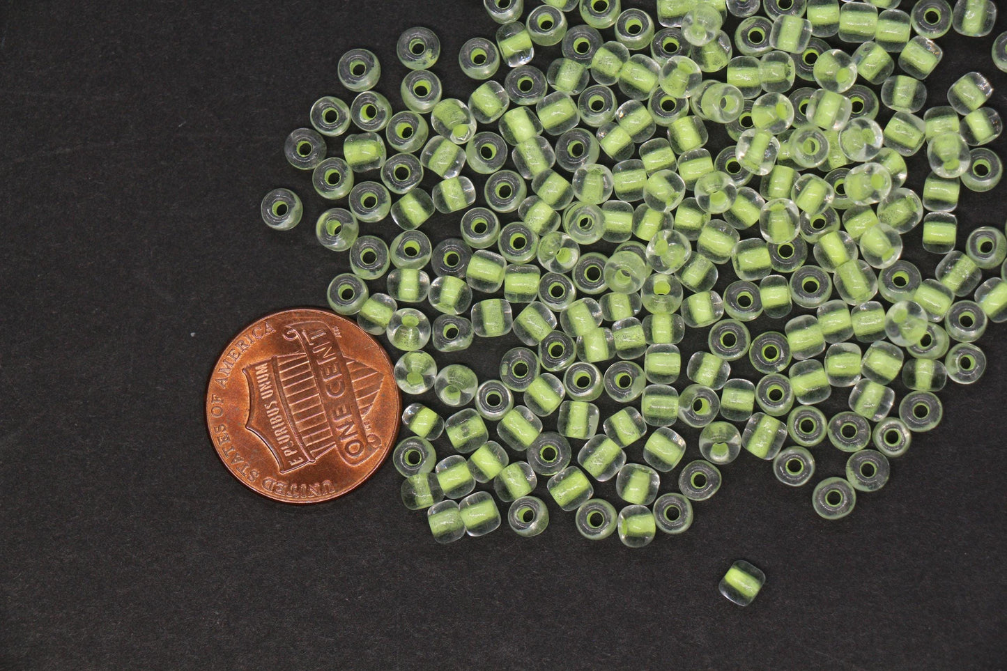 4mm Glow in the Dark Glass Seed Beads, Transparent Yellow Lined Rocailles, Luminous Beading Supplies #1139