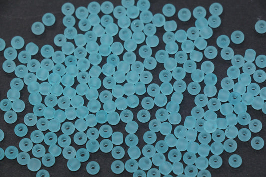 4mm Matte Glass Seed Beads, Frosted Aqua Blue Round Rocailles, Translucent Seafoam Glass Beads for Jewelry Making #1203