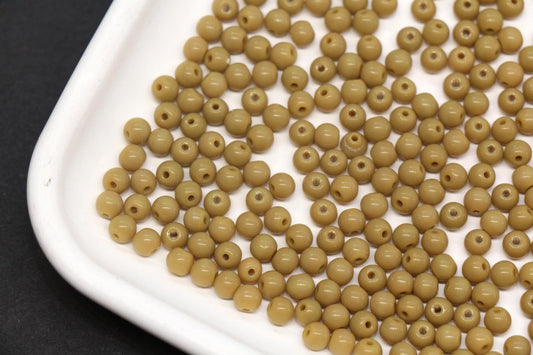 4mm Mustard Beige Glass Seed Beads, Opaque Camel Tan Round Rocailles, Earth Tone Beads for Jewelry Making #1040