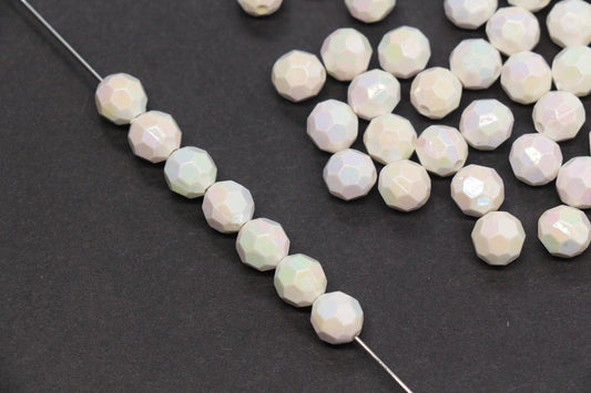 8mm Faceted AB Beads, Iridescent White Acrylic Beads for Bracelet Jewelry Making #786