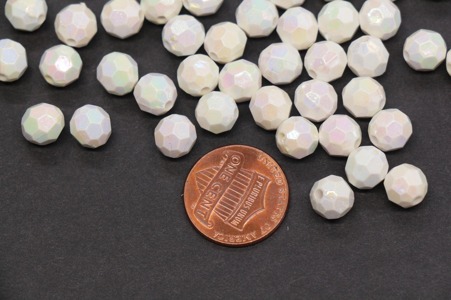 8mm Faceted AB Beads, Iridescent White Acrylic Beads for Bracelet Jewelry Making #786