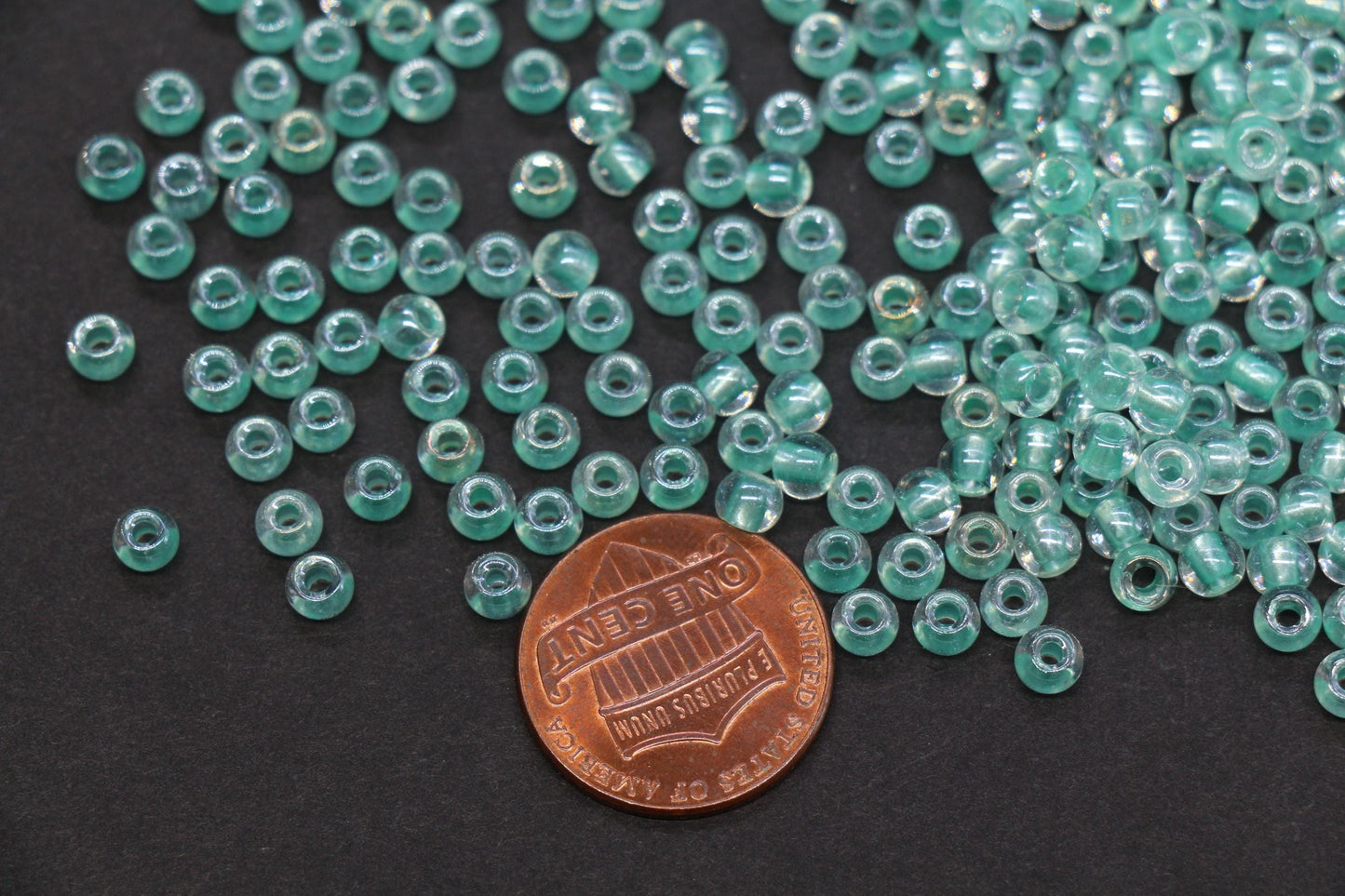 4mm Green Lined Glass Seed Beads, Transparent Green Core Rocailles Beads, Beads for Jewelry Making #852