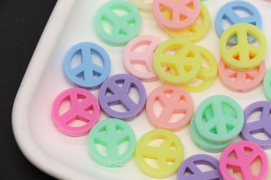 14mm Pastel Peace Sign Beads, Symbol Beads for Bracelet Jewelry Making #846