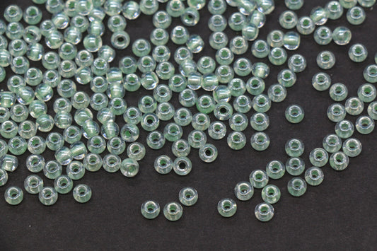 4mm Green Lined Glass Seed Beads, Glossy Round Rocailles Beads for Bracelet Jewelry Making Supplies #1249